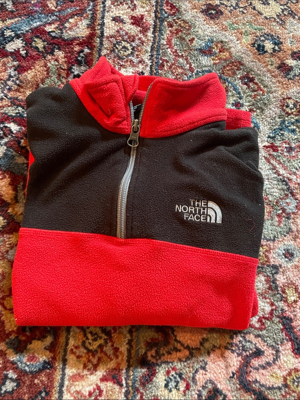 The North Face Kids Red and Black Zip Fleece Pullover